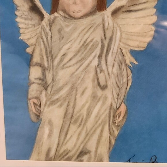 Hand Crafted Angel Colored Pencil Drawing Framed 9x11" - Picture 4 of 14